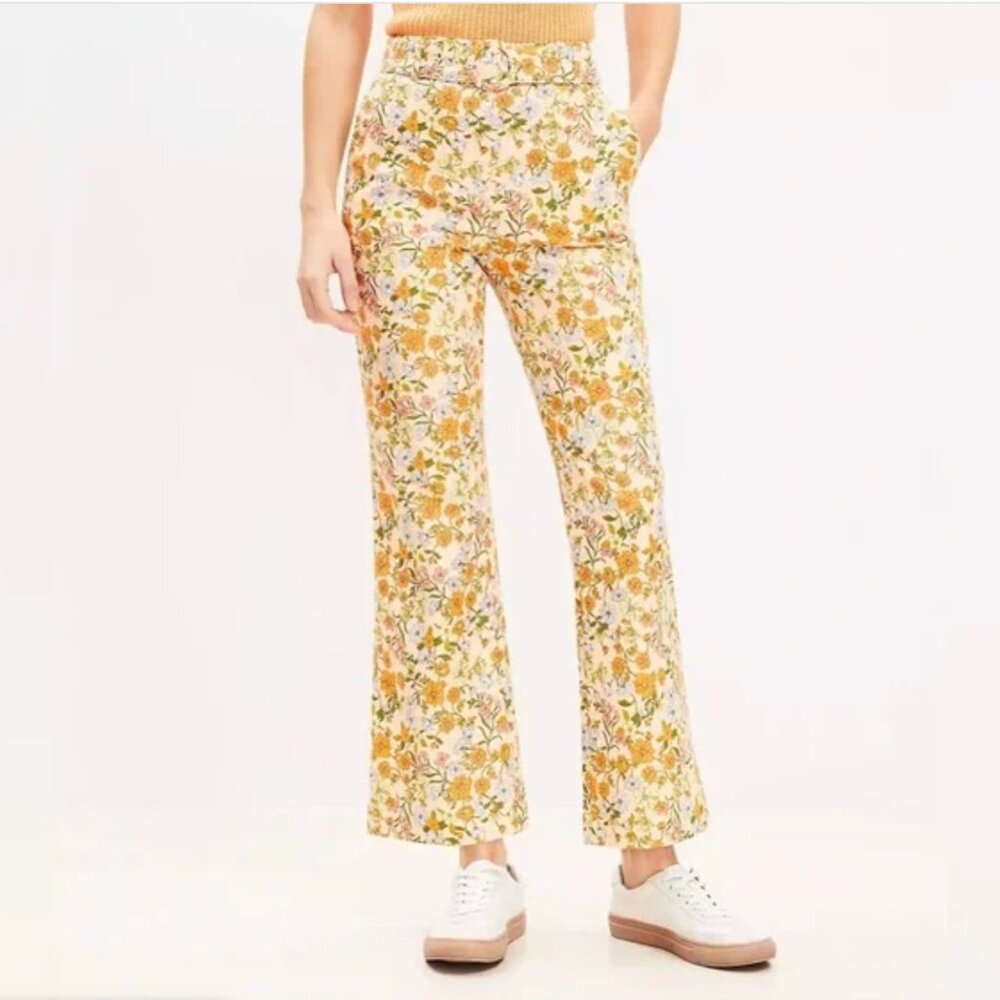 NWT Loft Belted Sutton Kick Crop Pants in Floral Size 6